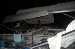 Le voilier italien Drago. Andrea Fratella nous offre le Salento qui va bien avec la focaccia.